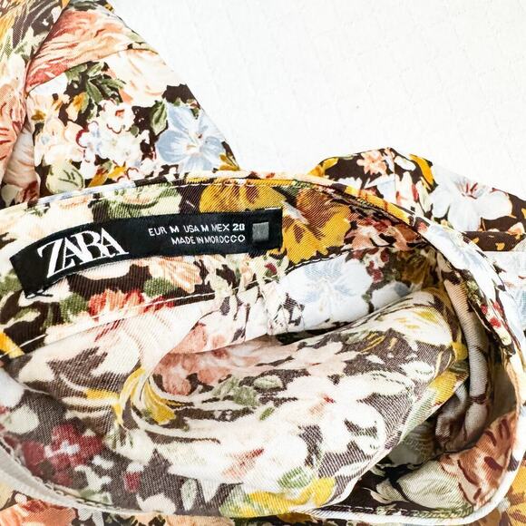 Zara Flower Printed Patterned Flare Dress Ruffle Sleeve Size M Mint - Picture 3 of 5